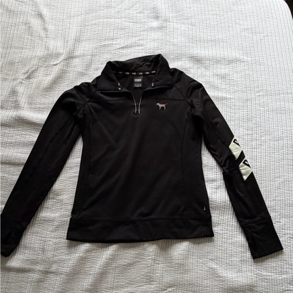 Victoria's Secret PINK Black Quarter-Zip Pullover with Dog Logo - Size small